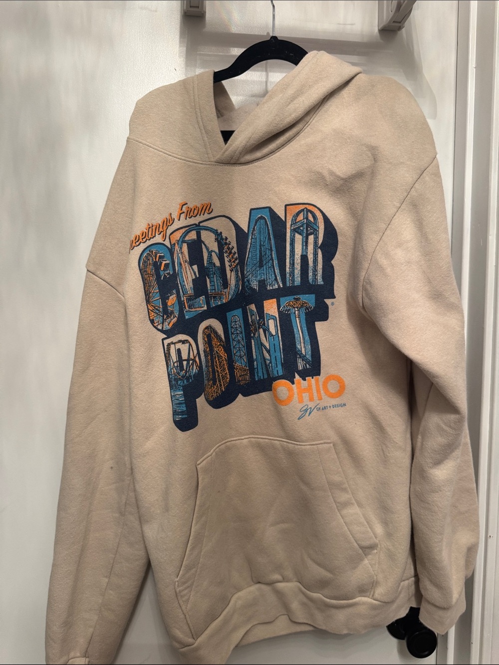 Beige Cedar Point Ohio Graphic Hoodie Sweatshirt